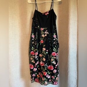 Lulus Black Floral Embroidered Midi Dress